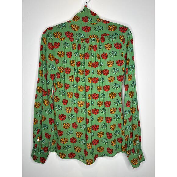 2010s Ann Mashburn Green Floral Printed Bow Blouse size  Small - Picture 4 of 15